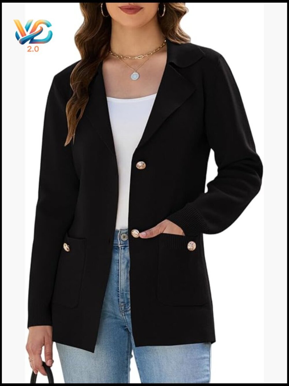 Lightweight Rayon Blazer Cardigan Long Sleeve Button Front Pockets Business